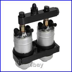 AN6 Dual Bracket+2PCS 044 High Flow Fuel Pump Filter Swirl Surge Pot Tank Black